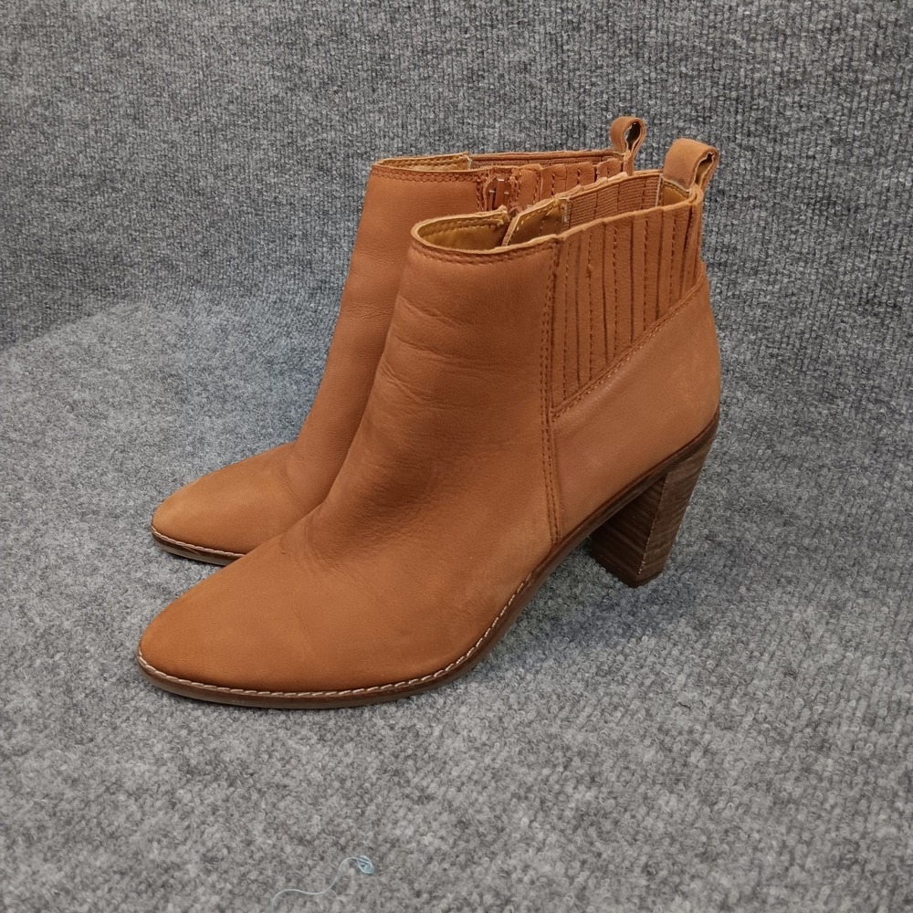 Lucky Brand LK Nesly Tan Leather Ankle Booties Women 8M 38.5 Heel Zip